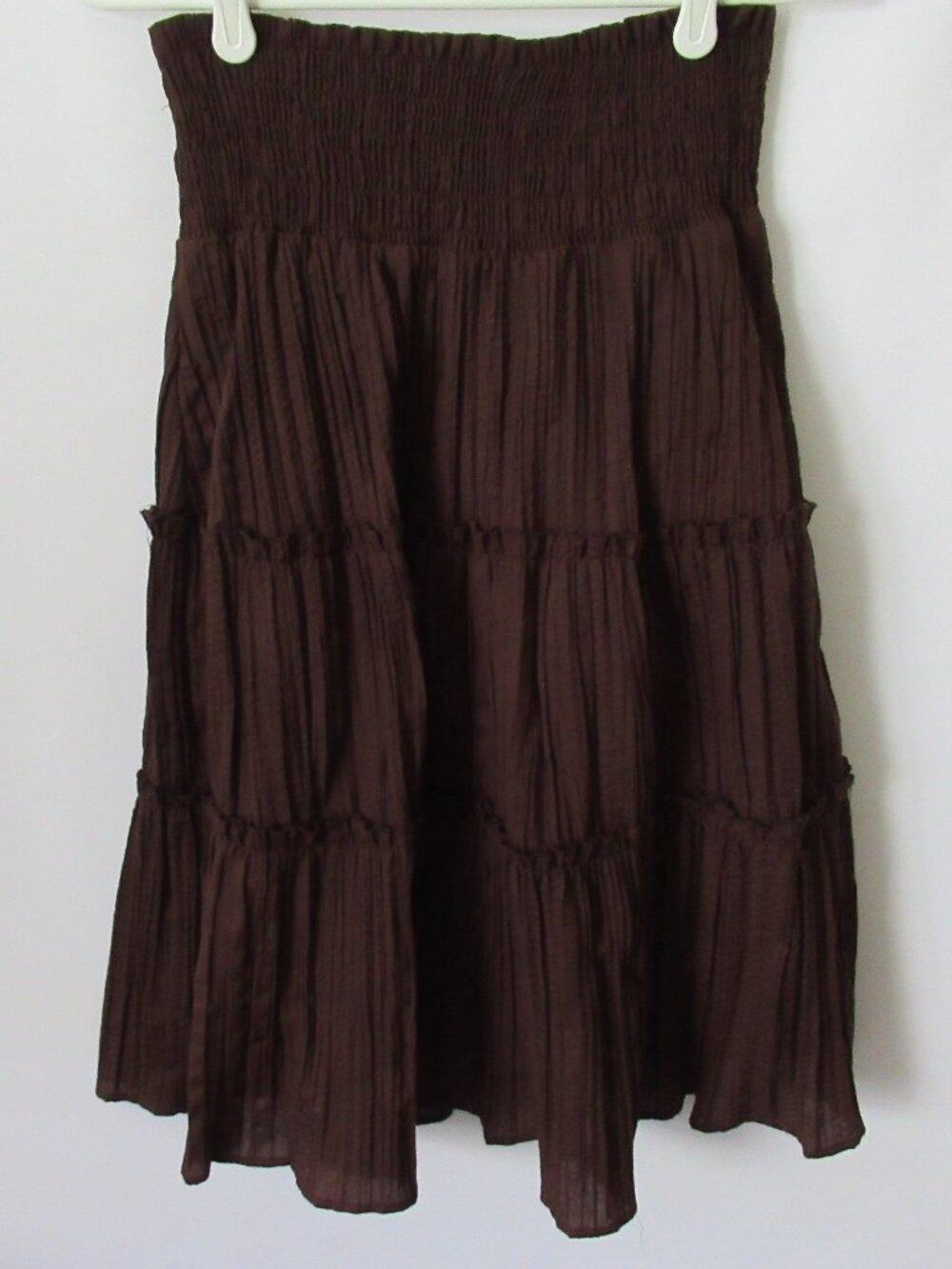 Romy brown tiered broomstick smocked lined midi full skirt *Sz XS*
